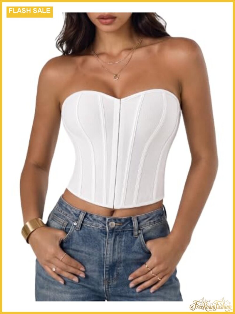 Women's Lace-Up Corset Top Strapless Bustier Crop Tank Backless